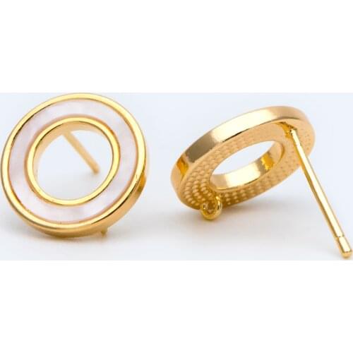 10pcs Acetate Circle Ear Posts 12mm, 18K Gold plated Brass Ear Findings For DIY Jewelry Making Accessories Supplies (#GB-1464)