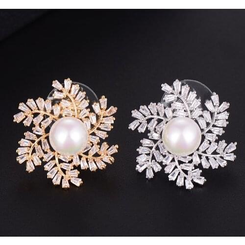LARRAURI Trendy Full Micro Cubic Zirconia Flower Simulated-pearl Stud Earrings For Women Bridal Engagement Earrings 2019 Jewelry