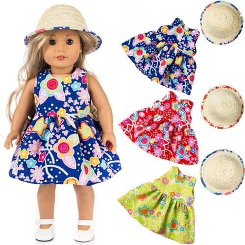 18" girl Doll summer Hawaii holiday dress and hat fit for baby doll dress and doll hat accessories