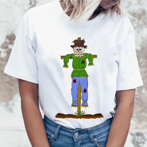 Summer Casual White Round Neck Short Sleeve Female Tshirt Scarecrow Print Cartoon Women T shirt Ulzzang Harajuku Lady Tee
