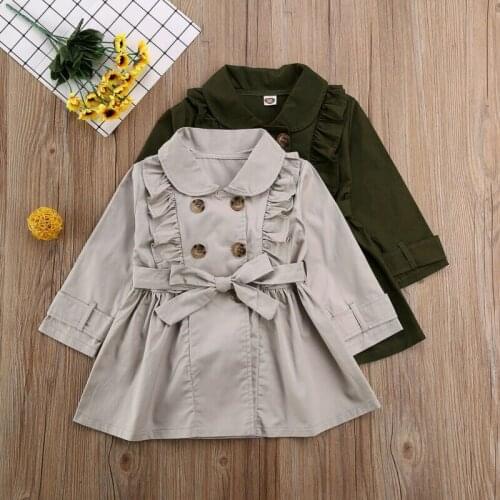 Toddlers Kids Baby Girls Coat Trench Outfits 2-7Y Button Bandage Ruffle Casual Jacket Windbreaker Dress Coat Outwear