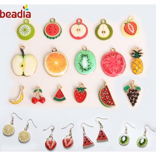 Cute Mixed Fruits Shape Apple Watermelon Cherry Enamel Beads Charm Pendant For DIY Handmade Earring Jewelry Findings Accessories
