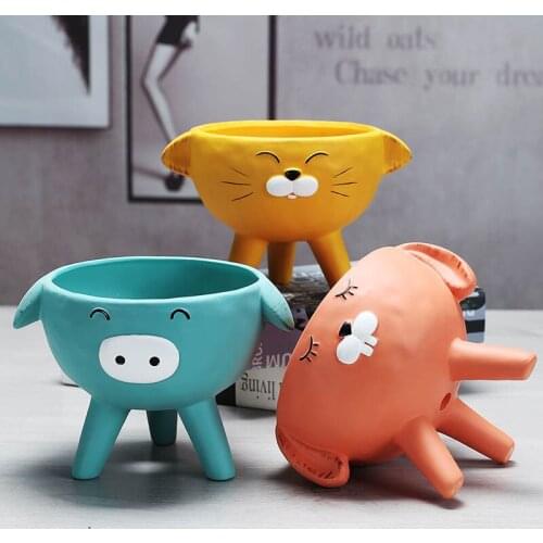 Cute cartoon animal ceramic flower pot Pastoral rabbit pig cat decoration plant flower pot