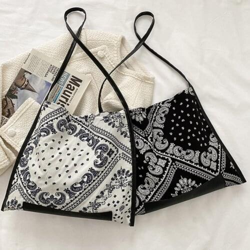 Fashion Women Canvas Top-handle Bags Cashew Nut Printing Shoulder Shopping Bag Casual Ladies Large Capacity Tote Handbags