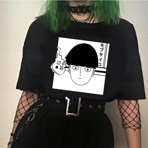 Harajuku Anime Mens Tshirt Mob Psycho 100 Printed Unisex Short Sleeve Male Streetwear Tops