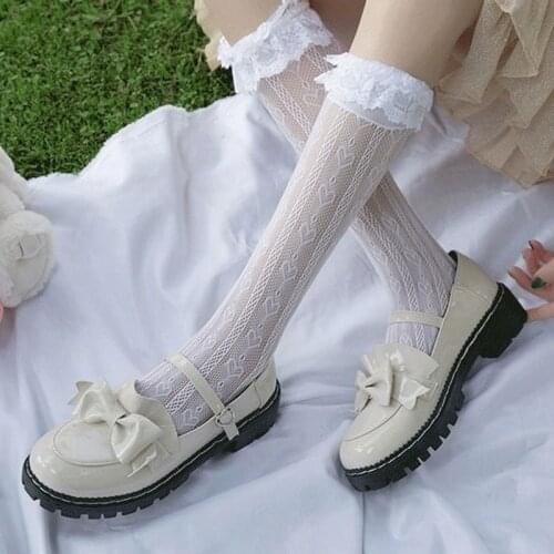 Maid Cute Lace Lolita Socks Black White Pile Pile Socks Sweet Women Girl T Bow Socks Girls Female Cosplay Costumes Accessories