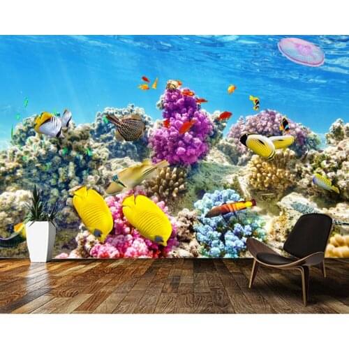 Papel de parede Beautiful underwater world-corals and tropical fish nature 3d wallpaper,living room tv wall bedroom mural