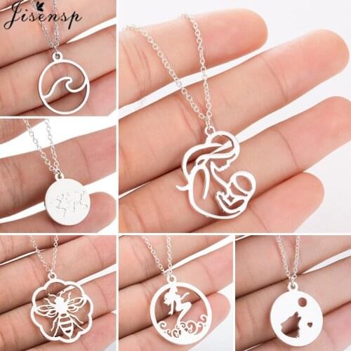 Mom Breastfeeding Baby Pendant Chain Necklace Stainless Steel Wave Map Bee Mermaid Necklaces Jewelry for Women Collares 2021