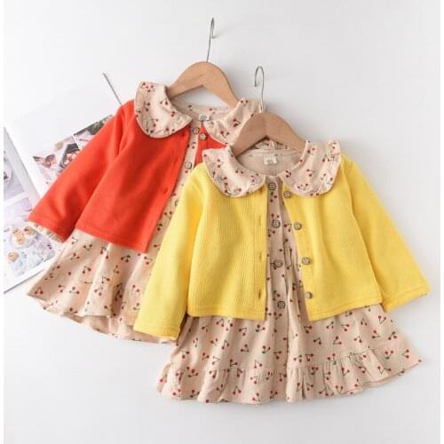 Girls Dress 2021 Korean Fashion Style Spring Autumn Children Floral Long Sleeve Dress Coat Girl Doll Collar Casual Dresses 2-6T