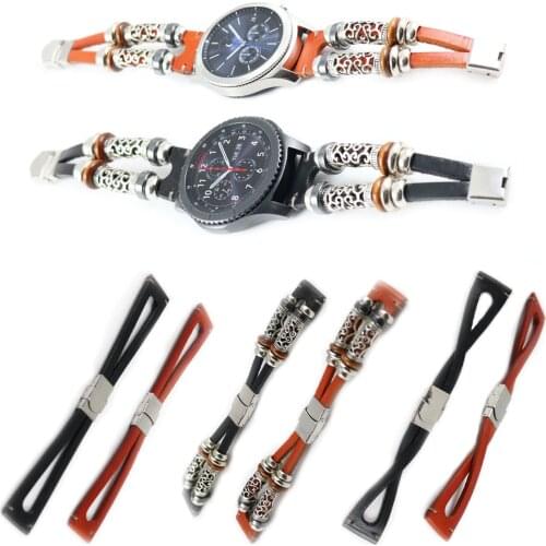 22mm Beads Genuine Leather Bracelet for Samsung Gear S3 Band Strap for Xiaomi Huami Amazfit Pace Stratos 2 Amazfit 2 Band