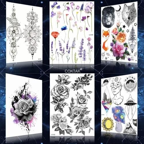Sexy Lavender Women Lily Flower Black Flower Tattoos Stickers For Girls Women Temporary Tattoo Big Custom 3D Flora Tatoos Arm