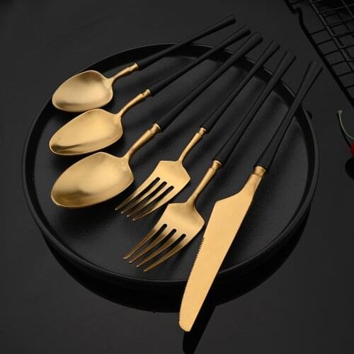 6/12/24Pcs Black Gold Flatware Cutlery 18/10 Stainless Steel Dinnerware Set Spoon Fork Knife Western Silverware Tableware Set