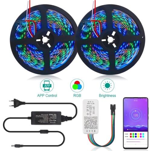 5m 10m WS2811 RGB LED Strip 5050 SMD Addressable 30/60LEDs/m SP110E Bluetooth APP Control 1 Ic Control 3 LEDs Pixel Strips Set