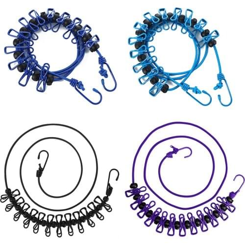 Outdoor Camping Drying Rack Clothes Line with 12 Clip Portable Travel Clotheline Windproof Hanging Laundry Drying Rope