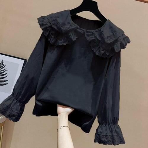 Women Blouse Shirt Lace Peter Pan Collar Shirt Spring Summer White Shirt Womens Top Chiffon Blusas Mujer De Moda