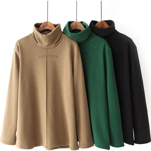 Plus size womens turtleneck plus velvet bottoming shirt knit sweater high elastic thick warm tees oversize female pullover G785