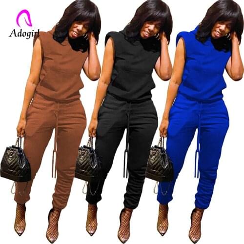 Tracksuit Women 2 Piece Set Padded Shoulder Sleeveless Top + High Waist Jogging Pants Matching Set 2021 Autumn Fitness Outfits