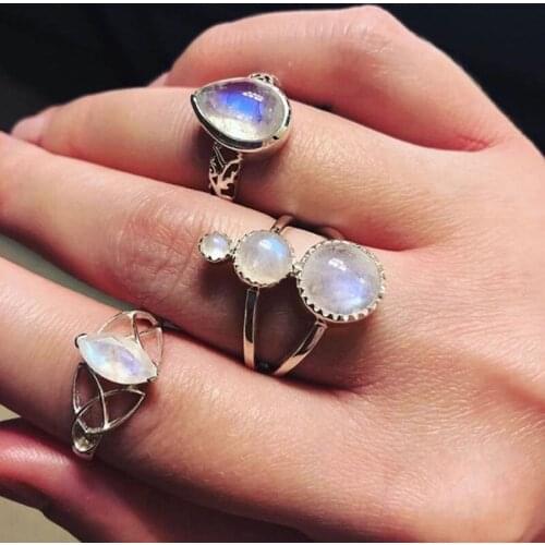 Vintage Multicolor Acrylic Ring Set for Women Imitation Gem Metal Ancient Silver Color Alloy Rings Retro Jewelry Gift LIVA GIEL