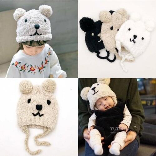 6-36M Winter Baby Girls Boys Kids Cartoon Knitted Hats Soft Supper Warm Crochet Cap Earflap Toddler Infant Hat Children Beanie
