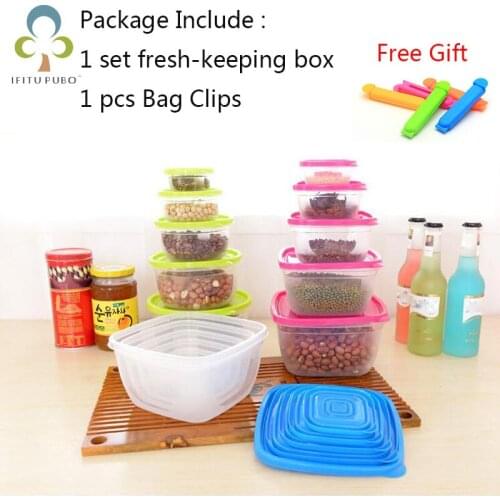 1pcs Bag Clips 5pcs/set Microwave Storage Box Set Food Sealed Box Plastic Bowl Student Bento Lunch Box Fresh-keeping Box WYW