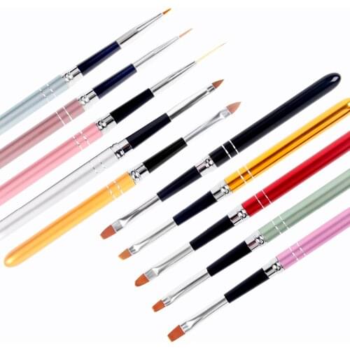 10Pcs/lot Nail Brush Set Different Size Color Handle Design Polish Nylon Brushes Various Function Pen UV Gel Painting Nail Brush