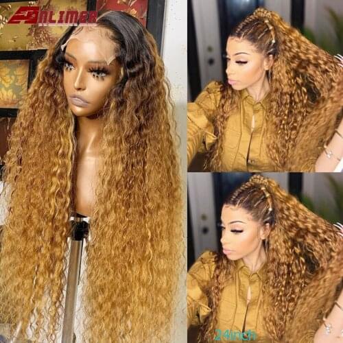 13x6 180 Density Lace Front Honey Blonde Wave Curly Human Hair Wigs Pre Plucked Brazilian Remy 5*5'' Silk Base PU Lace Wig