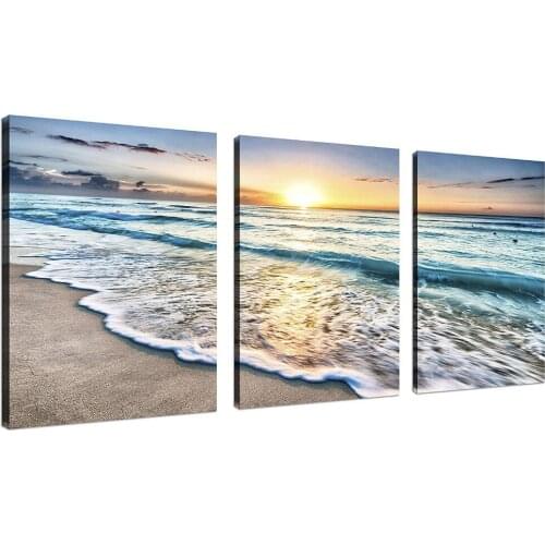 3 Piece Canvas Wall Art for Home Decor Blue Sea Sunset White Beach Painting Picture Print On Canvas Seascape For Living Room