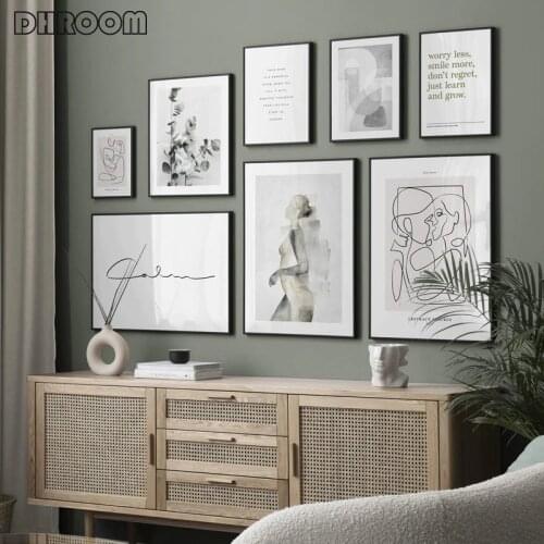 Abstract Line Canvas Black White Wall Art Motivational Text Print Painting Poster Woman Body Picture Modern Living Room Decor