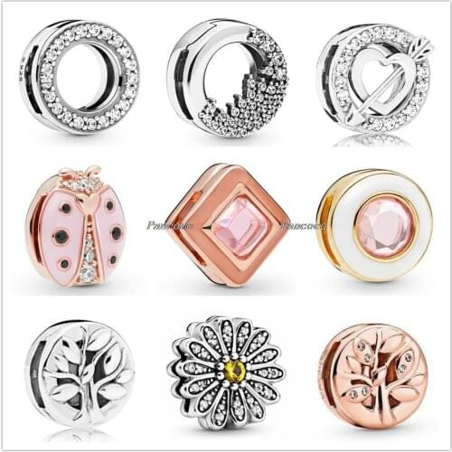 Authentic 925 Sterling Silver Baeds Reflexions Sparkling Daisy Flower Clip Charm Fit Pandora Women Bracelet & Necklace Jewelry