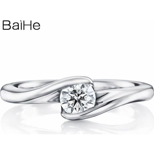 BAIHE Solid 10K White Gold(AU417) Certified 0.25ct Round 100% Moissanite Engagement Trendy Wedding Women Gift Fine Jewelry Ring