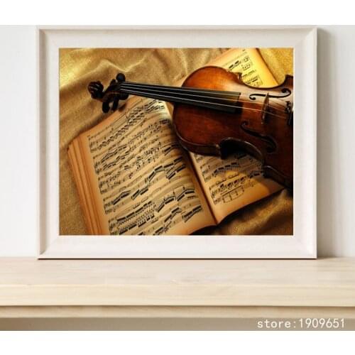 No frame classical still life violin score canvas printings oil painting printed on cotton home wall art decoration pictures