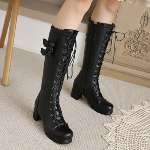 Women boots shoes lolita shoes women Japanese Style Mary Jane Shoes Women Vintage Girls High Heel College Student big size 30-44