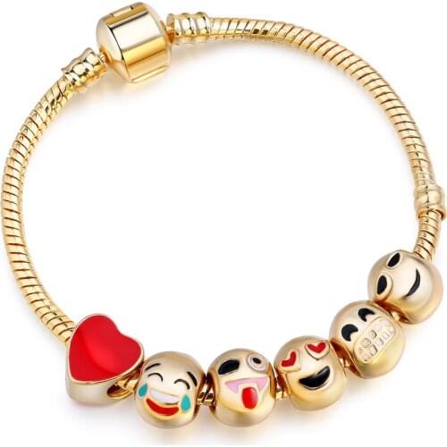 6 beads simple version Pandora-style smiley face KC gold-plated large hole beads bracelet
