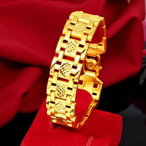 18K Yellow Gold Bracelet For Men Gold Filled Not Fade Jewelry Watch Chain Design Bracelet Wedding Engagement Fine Jewelry Gifts