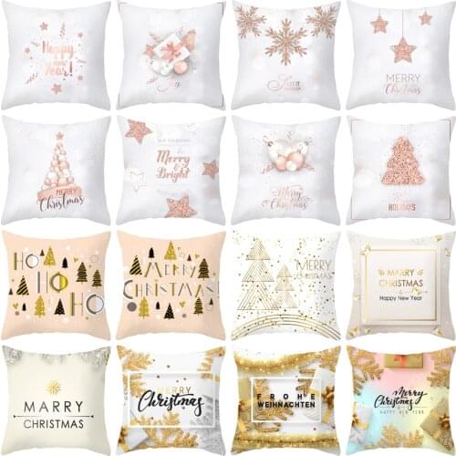 Polyester Fiber Rose Gold Christmas New Year Snowflake Pillow Cover Sofa Cushion Home Decorative Pillows Cover