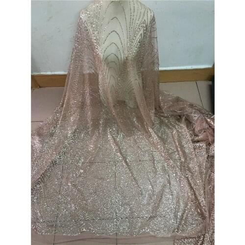 YG-260 rose gold glued glitter tulle lace fabric with nice design glued glitter african tulle net lace fabric