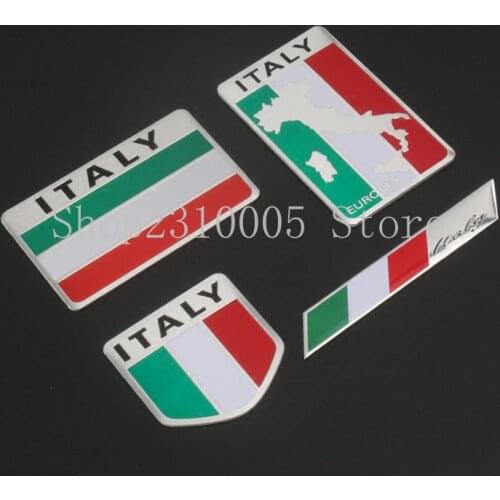 10PCS Italy Flag Thin Aluminium Label Emblem Chrome Car Styling Sticker Long Square Shield for Fiat Ferrari Alfa Romeo Maserati