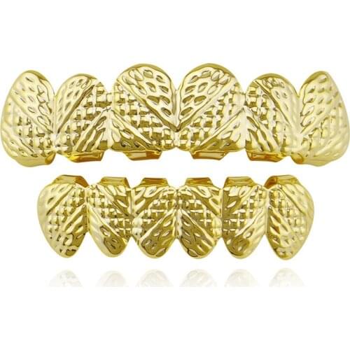 Hiphop Rapper Gold Silver Plated Teeth Grillz Top Bottom Set Bump Lattice Mouth Dental Grills For Men Women Body Jewelry