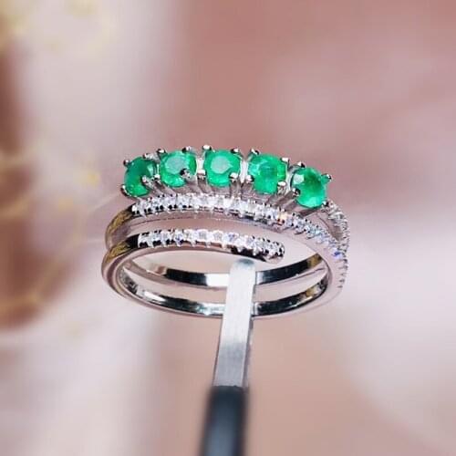 Natural real emerald ring Per jewelry 3*3mm 0.15ct*5pcsgemstone 925 sterling silver Fine jewelry For men or women J210622