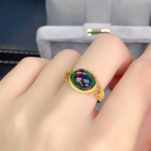 Luxury Atmosphere Hot Selling Style Natural Black Opal Ring 925 Silver Womens Ring Noble and Elegant 8*10mm