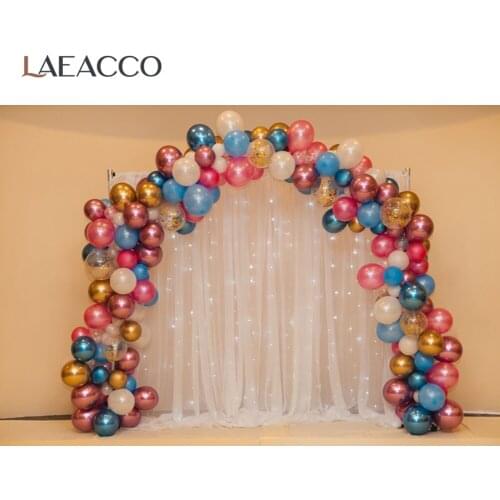 Laeacco Stage Backgrounds For Photography Wedding Balloons Arch Door Curtain Love Party Decor Photographic Backdrop Photo Studio