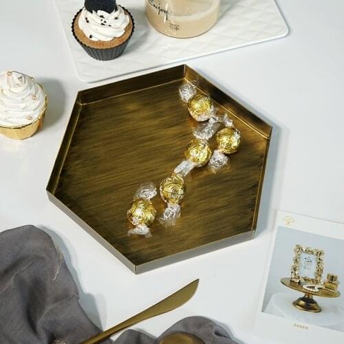 Retro Metal Hexagon Pallet Bread/Fruits/Desserts Plate Creative Jewelry Storage Tray Cosmetic Organizer Home Decorations
