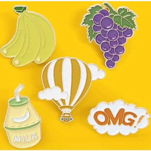 Cartoon Cute Fruit platter Enamel Pin Balloon Grape Milk Banana Shake Brooches Lapel Pin Backpacks Badge Jewelry Gift for Friend