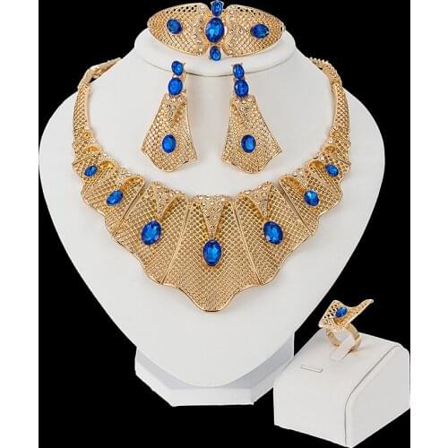 Nigerian Wedding Wholesale African Fashion Bridal Accessories Nigerian Wedding Jewelry Brand Dubai Gold-Color Crystal Sets