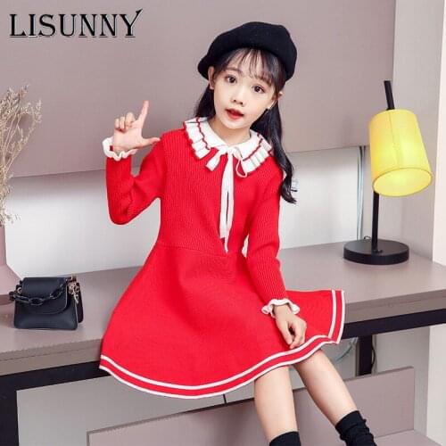 2021 Spring Autumn New Girls Sweater Dress Kids Baby Sweater Children Clothing Knitted Skirt Jumper Pullover Preppy Style