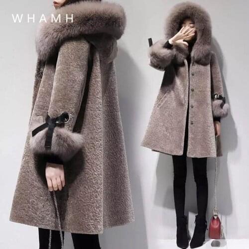 2020 new womens winter loose large size mid-length coat women were thin hooded fur collar fur coat thick Korean fashion Thin