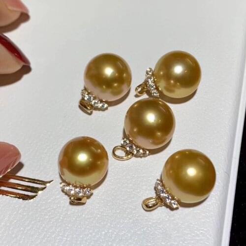 D727 Pearl Pendant Fine Jewelry Solid 18K Gold Fresh Water Golden Pearls Pendants Necklaces for Women Presents