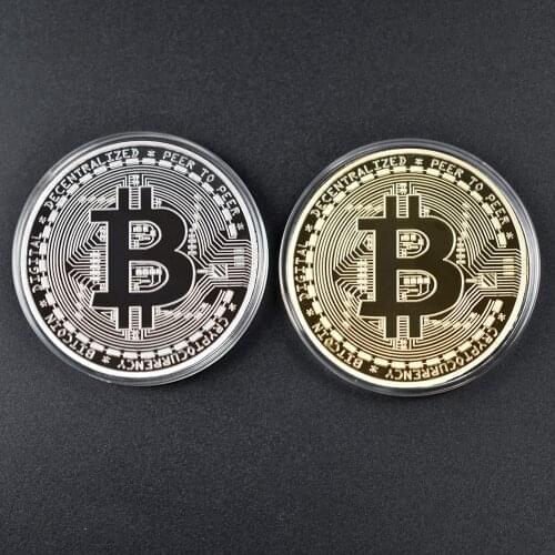 1PC Gold Plated Bitcoin Coin Bitcoin BTC bit coin coin Bit Art Physical Metal Collectible Coin for gift with plastic case