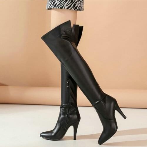 Fashion Women Over the Knee Boots Red Black Patent Leather Ladies High Boots Nightclub Party High Heels Pointed Toe Winter Boots