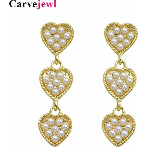 Carvejewl Korean Statement 3 Layers Heart Earrings For Women Sweet Accessory acrylic pearl Party Bijoux All Match drop earrings